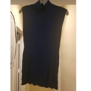 Blue ribbed sleeveless turtleneck
